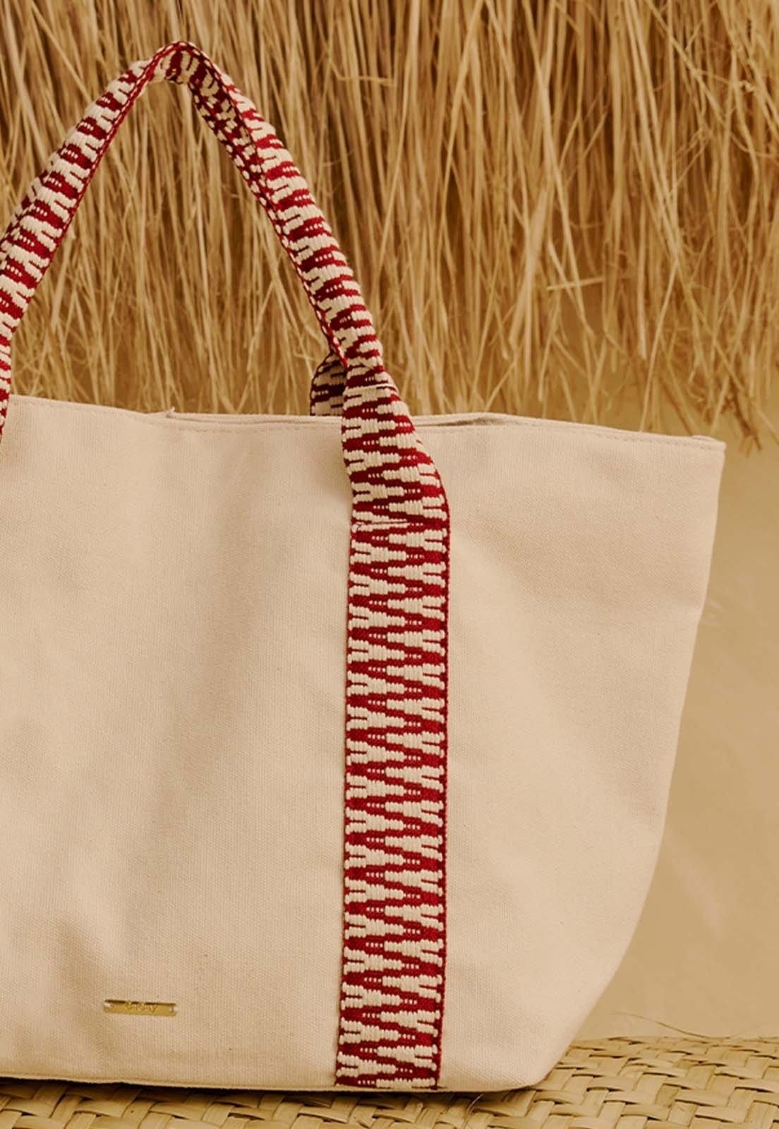 Vista 2 Bolsa Shopping Bag com Alça Cordão CaCay off-white