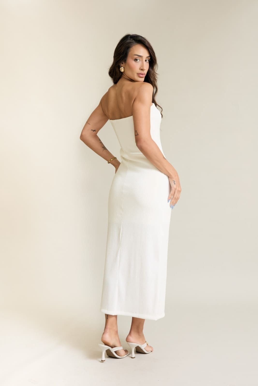 Vista 2 Vestido Malha Lurex Feminino Sem Alças Lemier Collection LEMIER branco