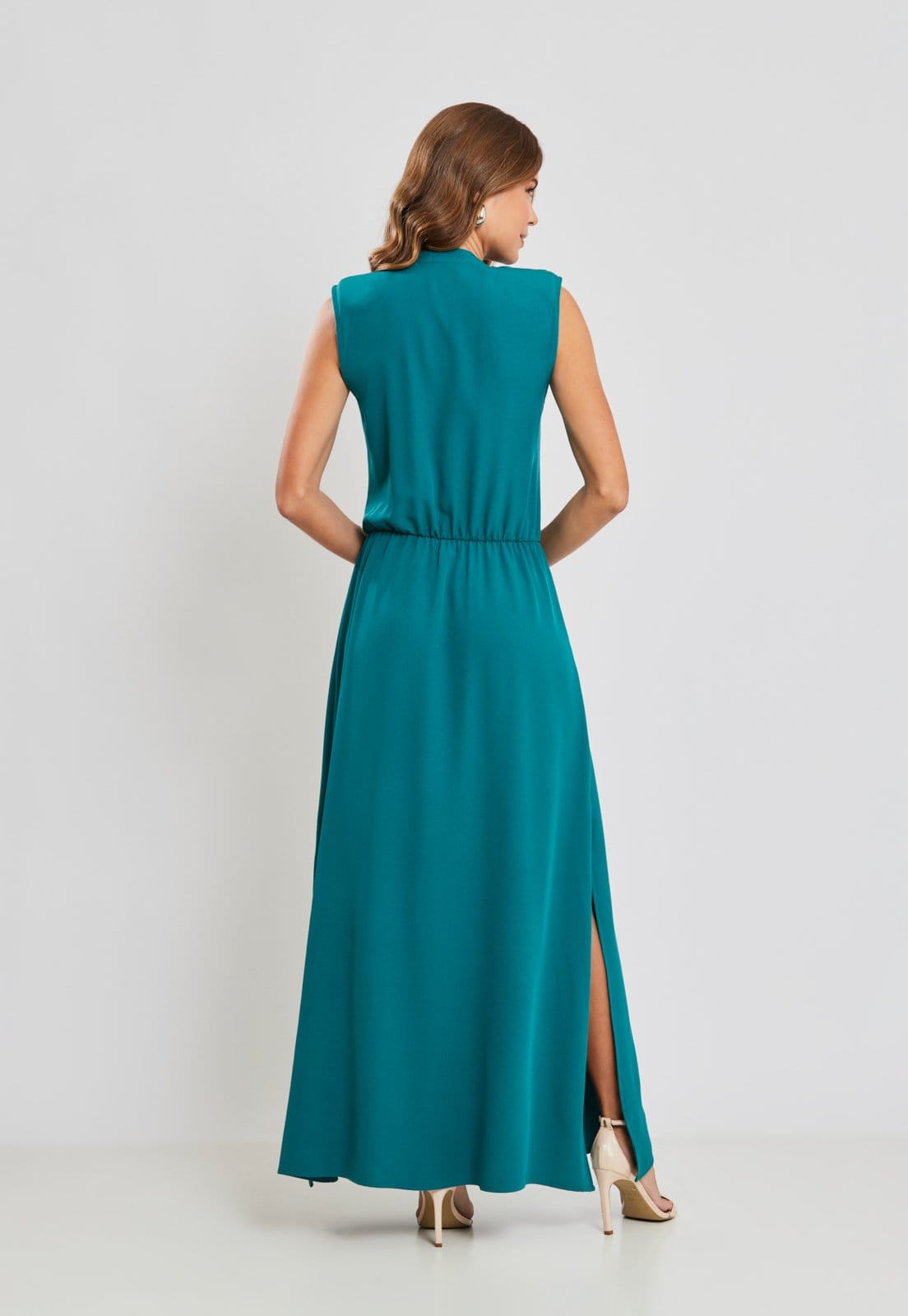 Vista 2 Vestido Boho Miss Joy 8334 Longo Fendas Laterais Escuro MISS BY JOY verde