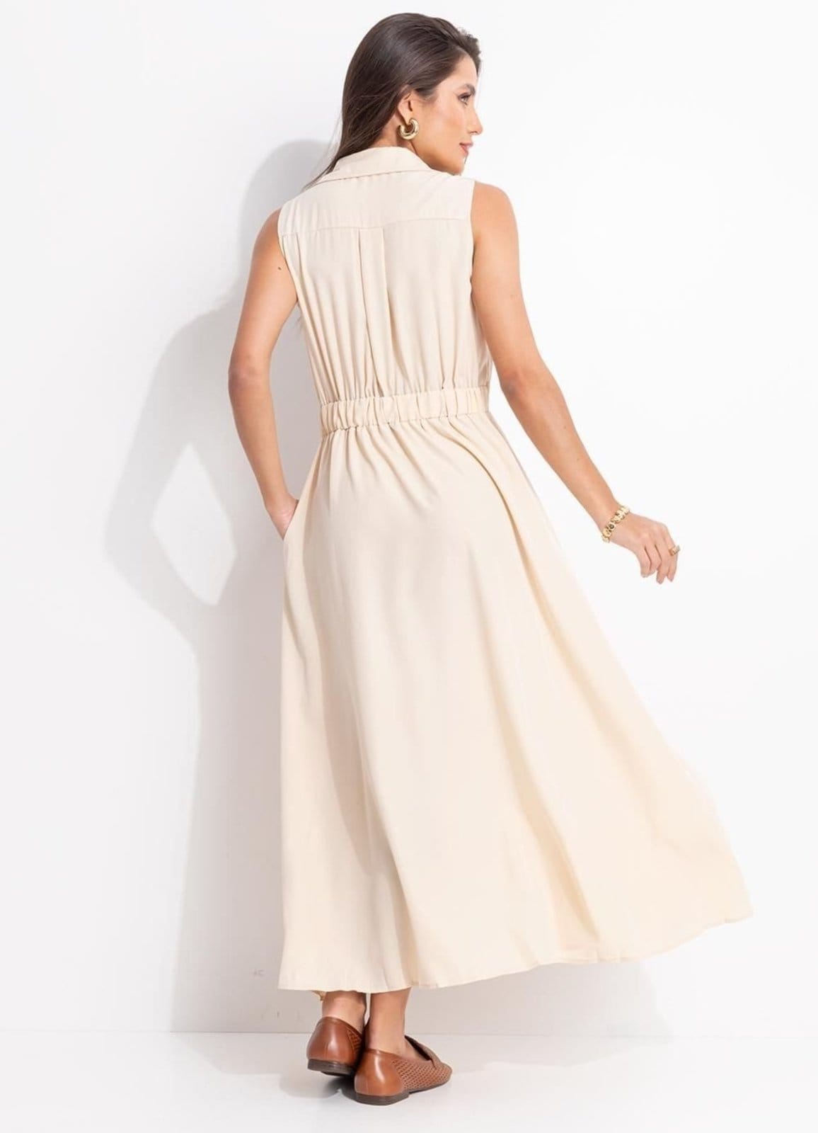 Vista 2 Vestido Em Alfaiataria De Poliéster Quintess bege