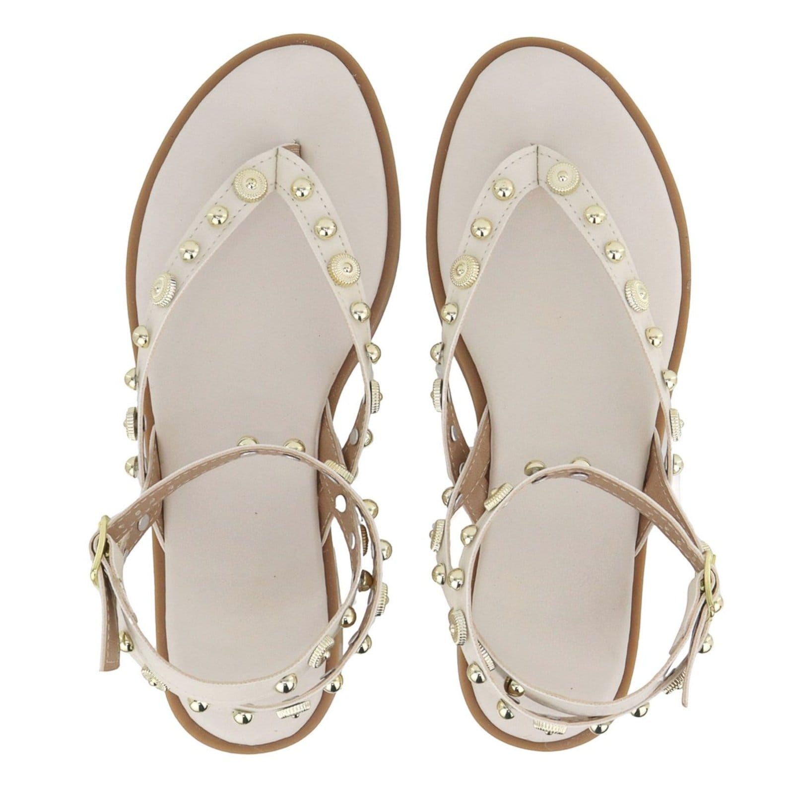 Vista 2 Rasteira Sandália Feminina Bolinhas Estilosa Lançamento Off White TELLINI STORE off-white white