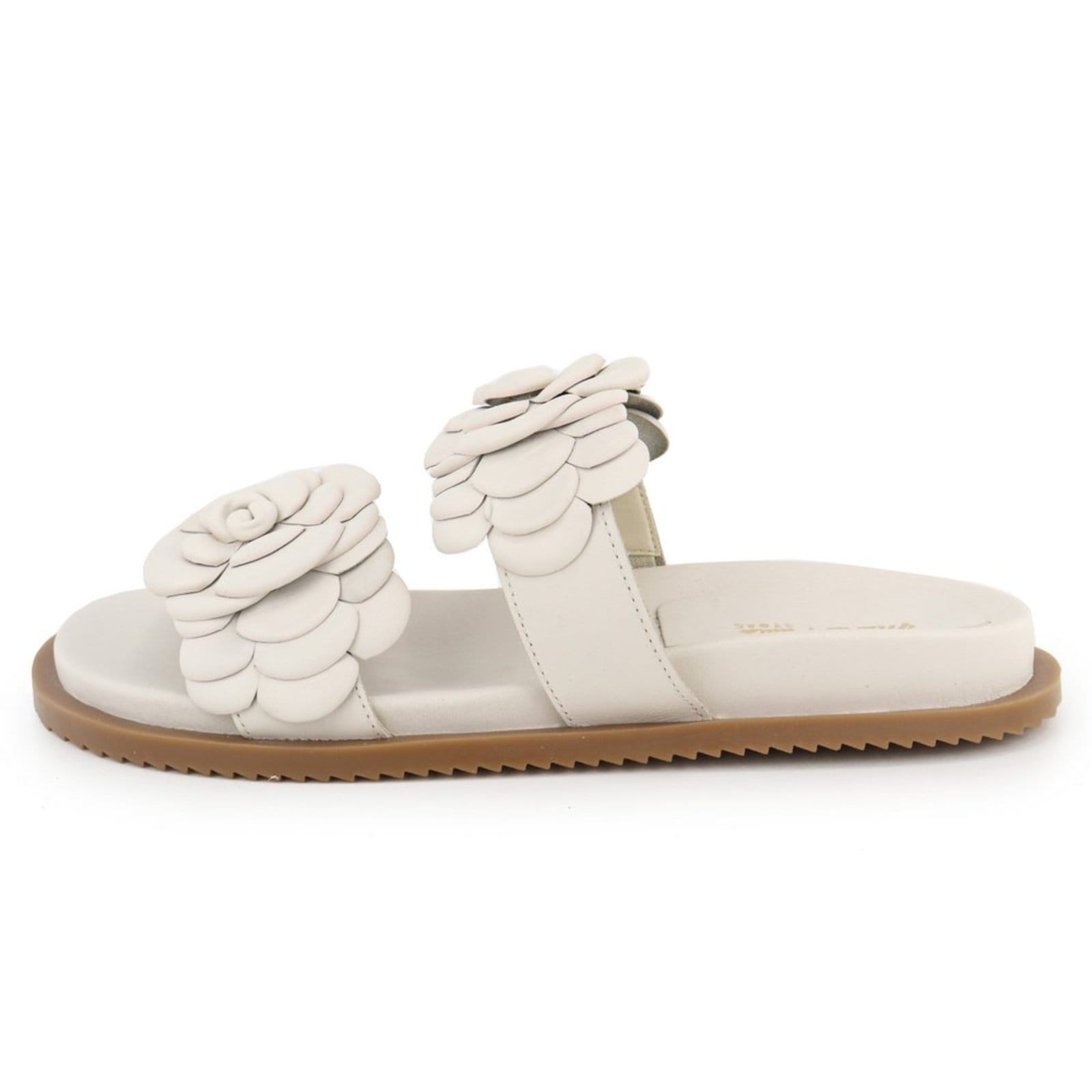 Sandália Papete Flatform Detalhe Flor Feminina Tratorada em Couro Maria Paula Off White