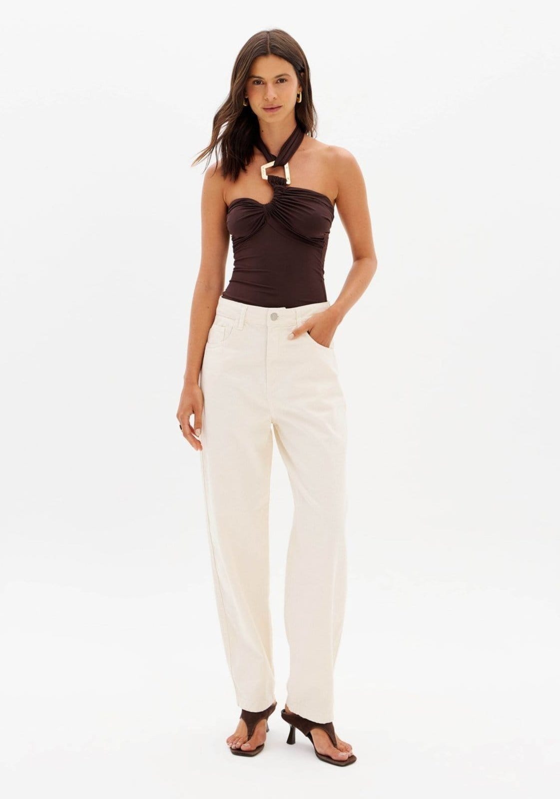 Vista principal Calça Sarja Baggy Cintura Média My Favorite Things branco