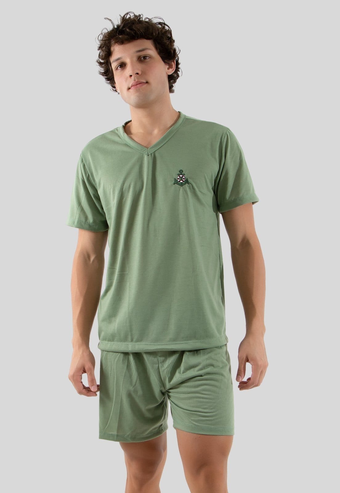 Vista principal Pijama Masculino Manga Curto Linha Noite Claro Linha Noite verde