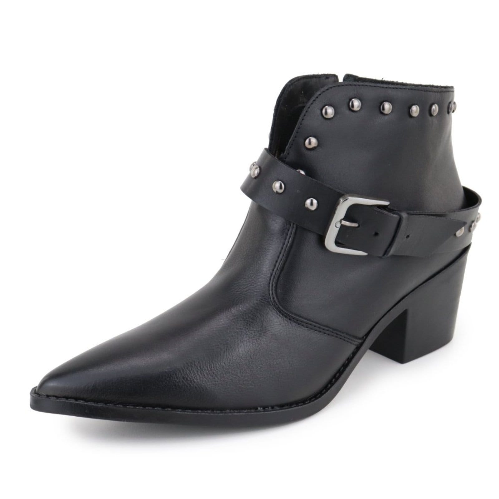 Vista principal Bota Texana Em Couro Western Country Bico Fino Cravo Fivela Feminina Maria Paula MARIA PAULA preto