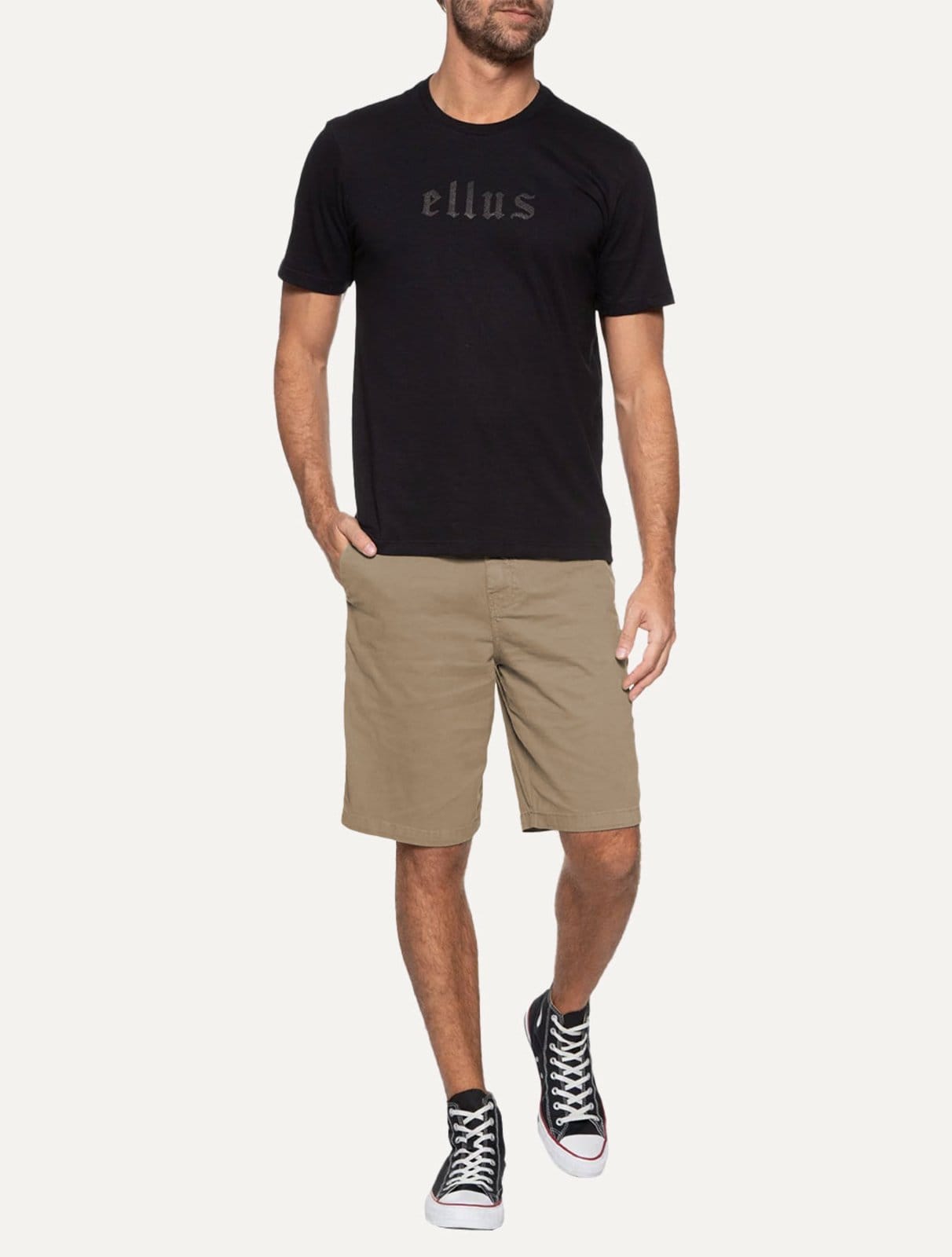 Vista 2 Bermuda Ellus Masculina Sarja Slim Color Twill Power Ellus cáqui