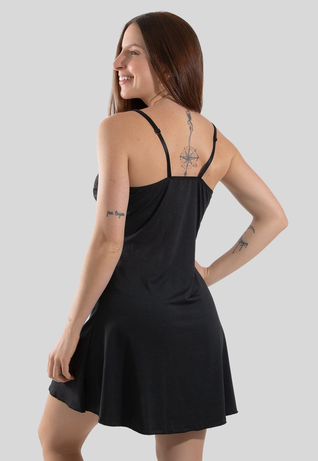 Vista 2 Camisola Linha Noite Pijama Romantic Linha Noite preto