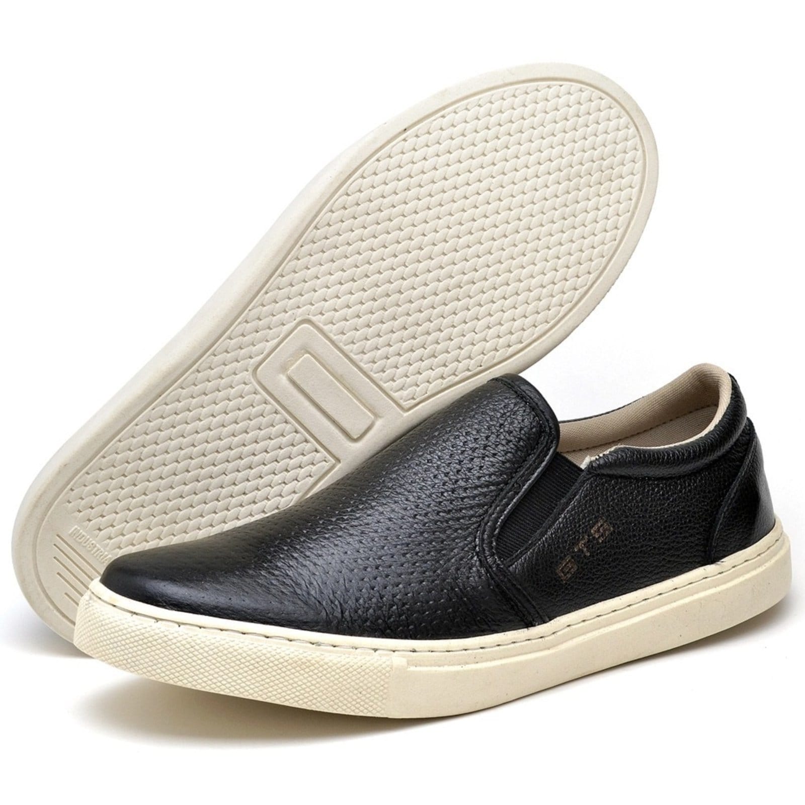 Vista 2 Tênis Iate Casual Slip On Couro Masculino Solado Flat Emborrachado Flexível Confortável super shoes preto