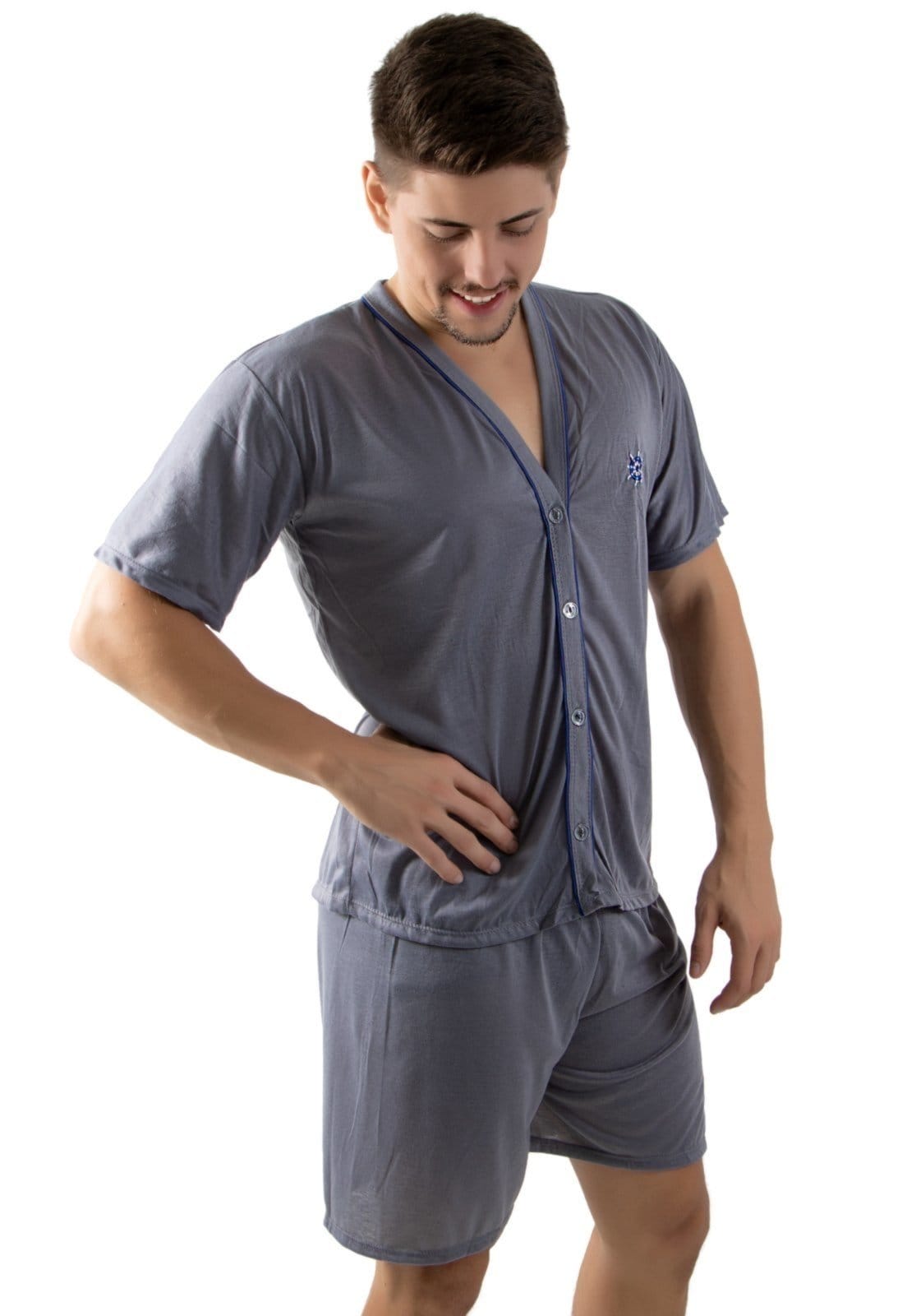 Vista 2 Pijama Linha Noite de Botão Chumbo Linha Noite cinza