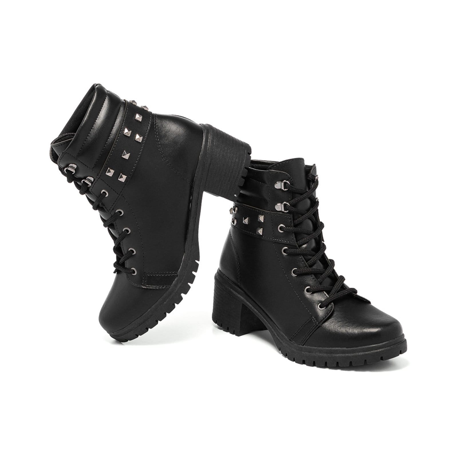 Vista 2 Coturno Feminino Stessy Shoes Bota Cano Baixo Salto Tratorada Estilosa Preta Stessy Shoes preto