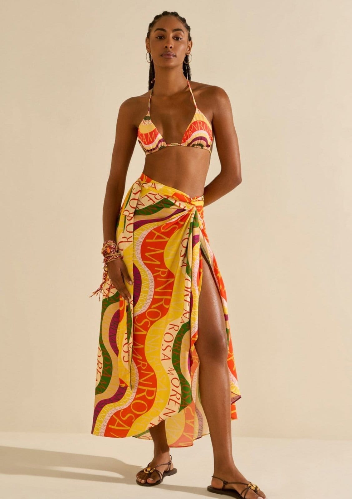 Saia Morena Rosa Evasê Alta Midi Amarelo