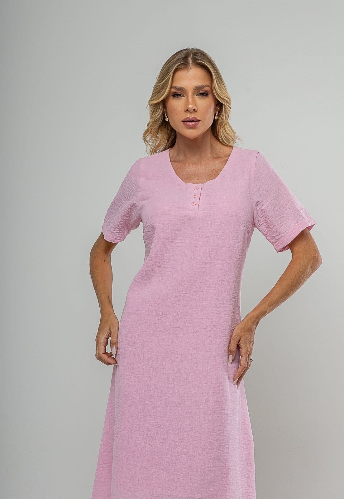 Vista 2 Vestido Midi Botões Frontais Salvatore Salvatore Fashion rosa