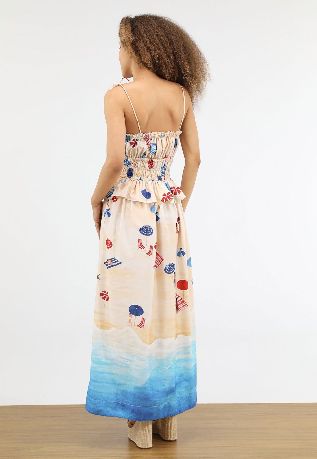 Vista 2 Vestido Feminino FARM Longo Estampa Praia FARM bege