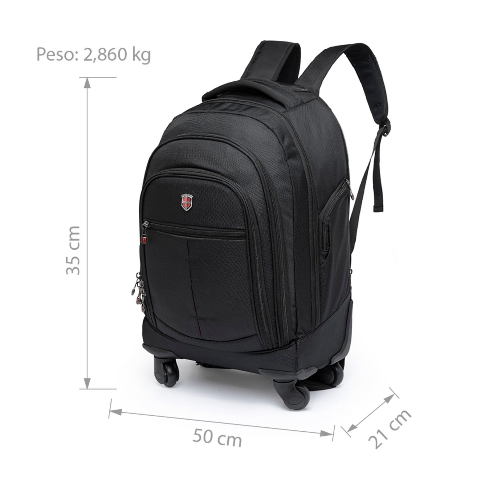 Vista 2 Mochila Masculina Antifurto Executiva Notebook Rodinhas 360° Swissport preto