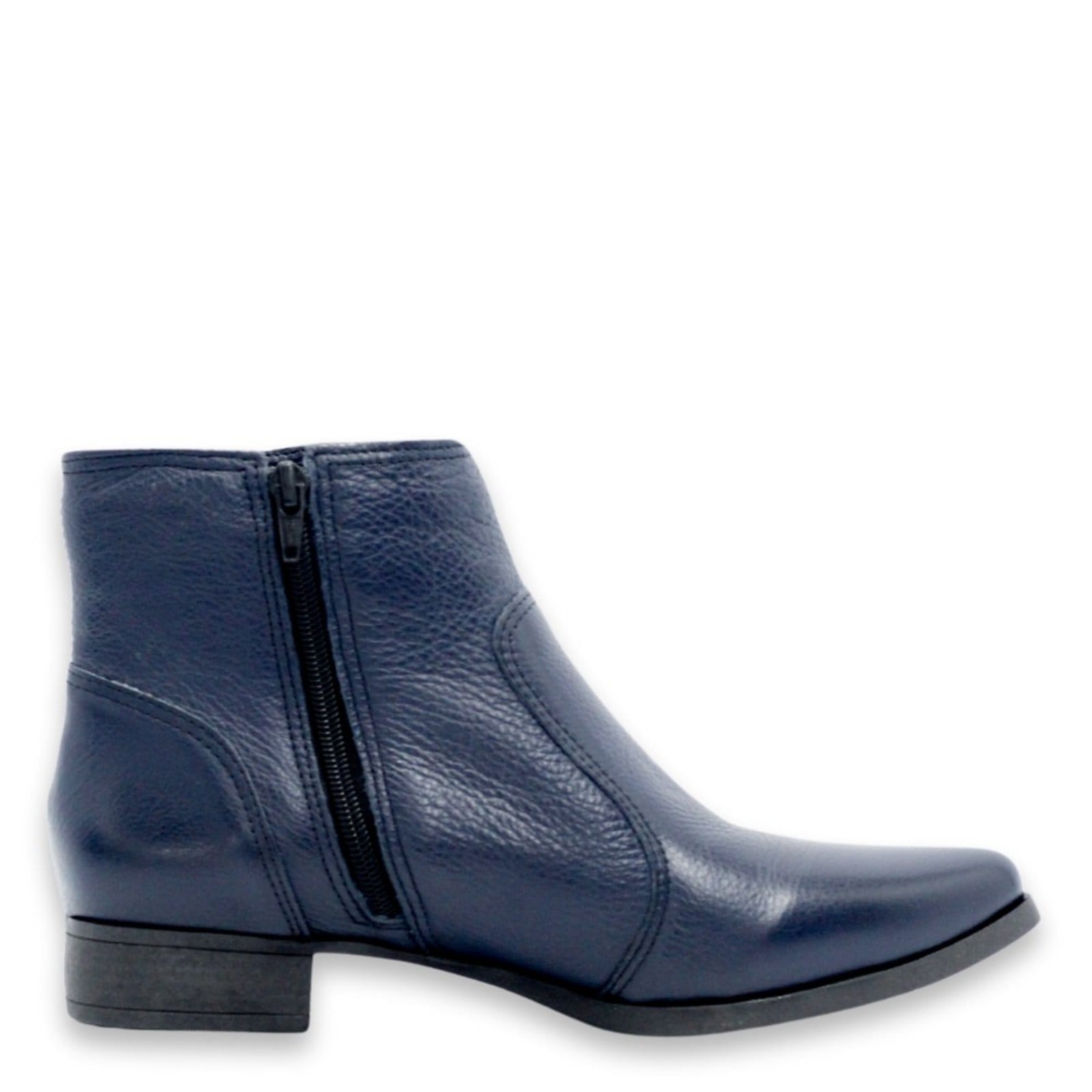 Vista 2 Bota Feminina Bico Fino Cano Curto Couro Salto 2,5 CM Spinelli azul