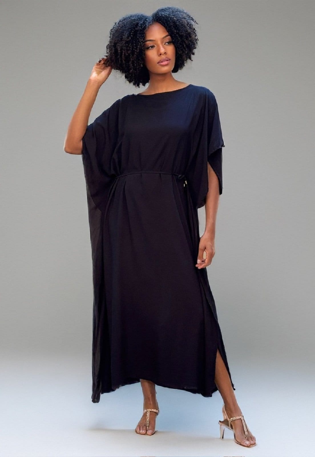 Vista 2 Vestido Kaftan Viscose Longo Amazonia Vital preto