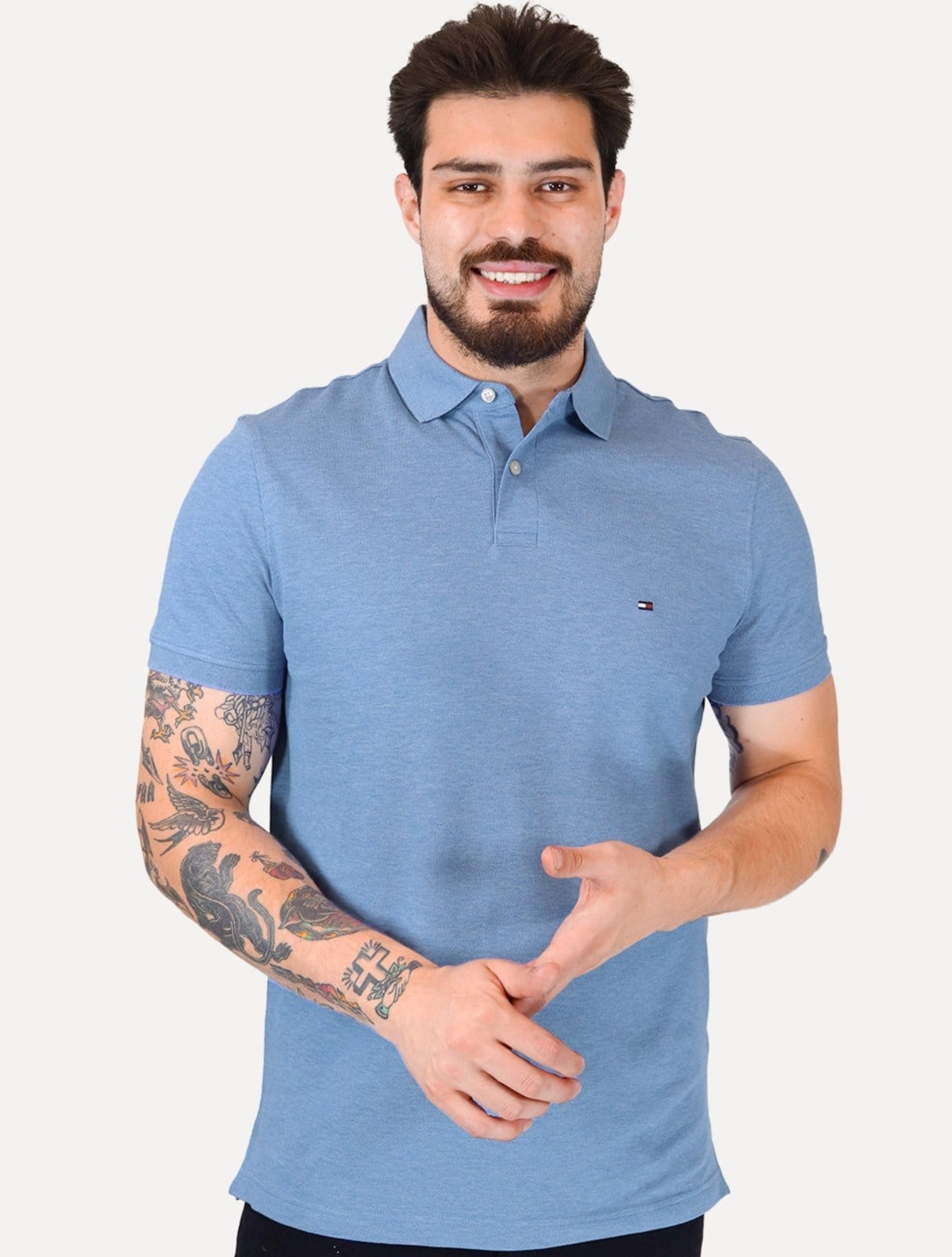 Vista principal Polo Tommy Hilfiger Masculina Regular Piquet 1985 Spell Tommy Hilfiger azul