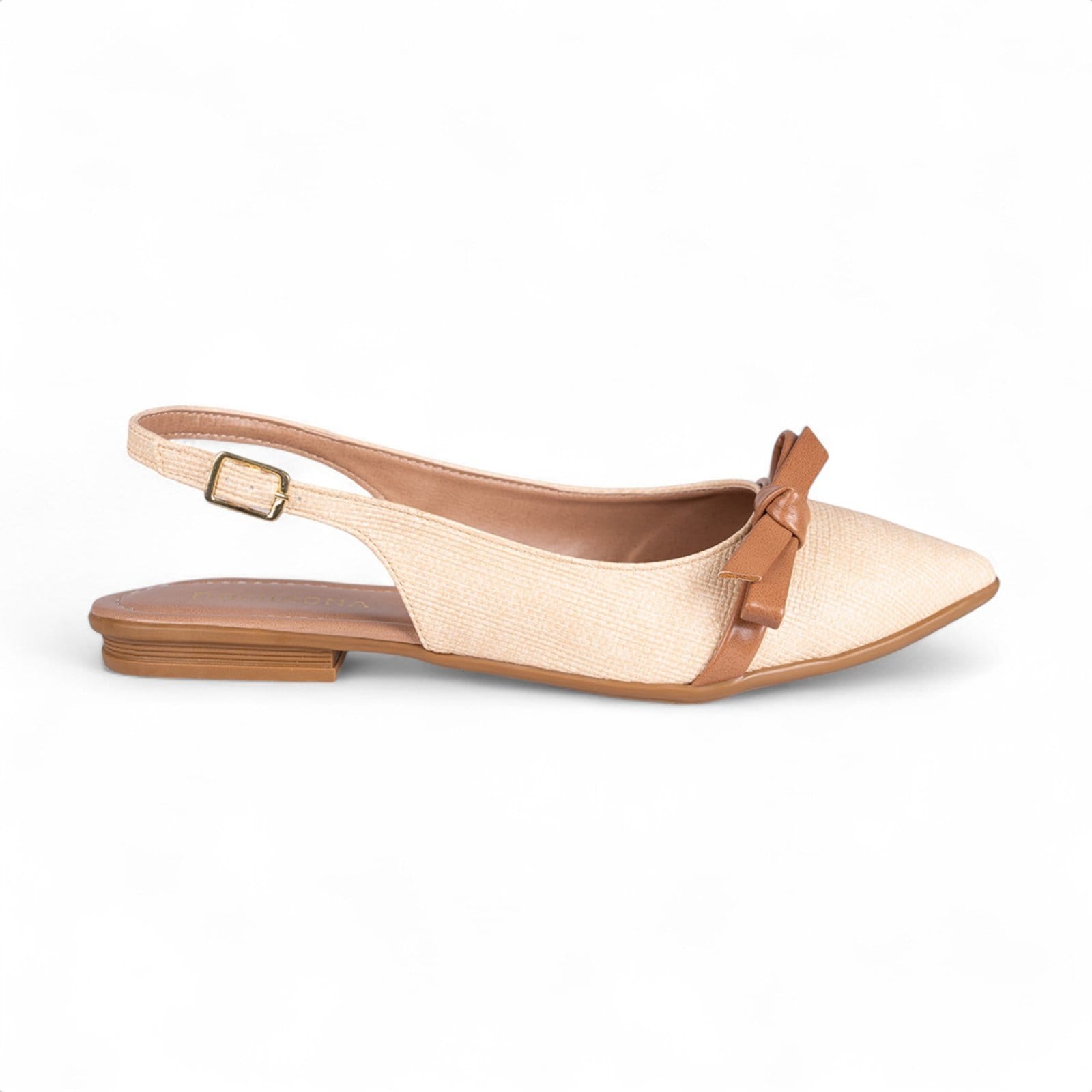 Sapatilha Slingback Fivela Bico Fino Tramado Laço Delicado Caramelo - 2