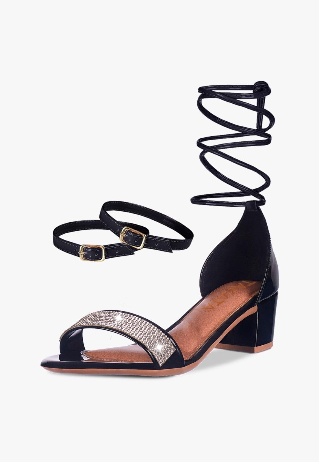 Sandália Feminina Tira Salto Quadrado Grosso Baixo Manta Strass Confortável Sapato Festa