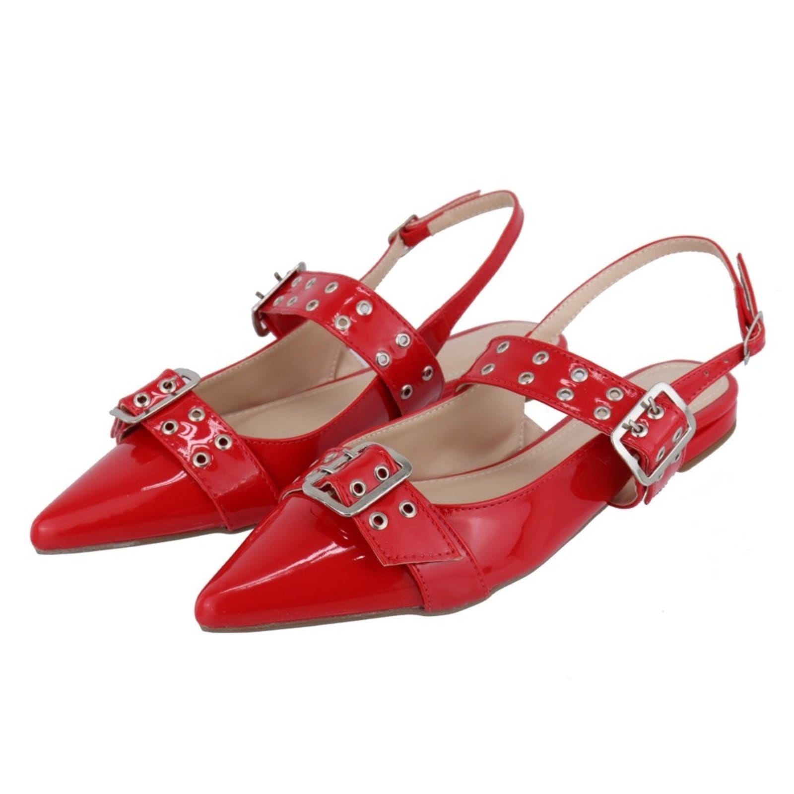 Vista principal Sapatilha Slingback Rasteira Bico Fino Fivelas 183010 Flor da Pele vermelho