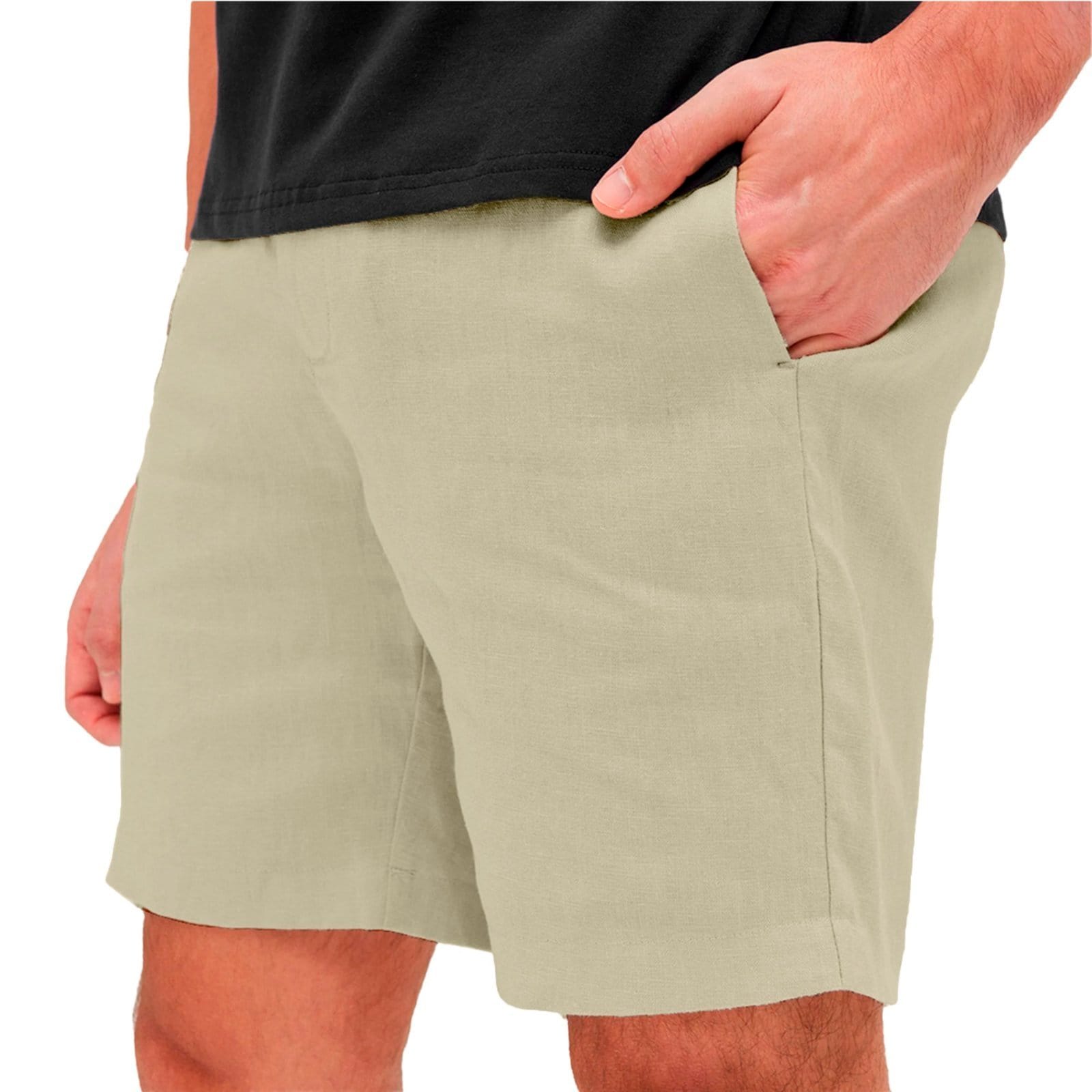 Vista 2 Kit 2 Shorts Linho Premium Bermuda Masculina Moda Praia Luxo Relaxado bege/preto