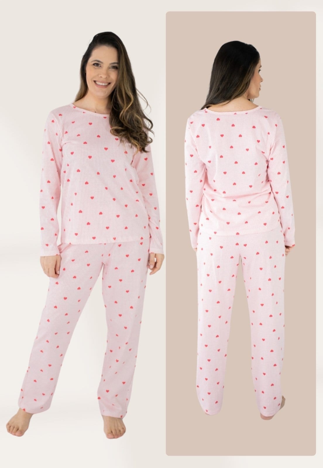 Vista 2 Pijama Algodão Feminino Básico Piante Melissa Corações Listrado Piante vermelho