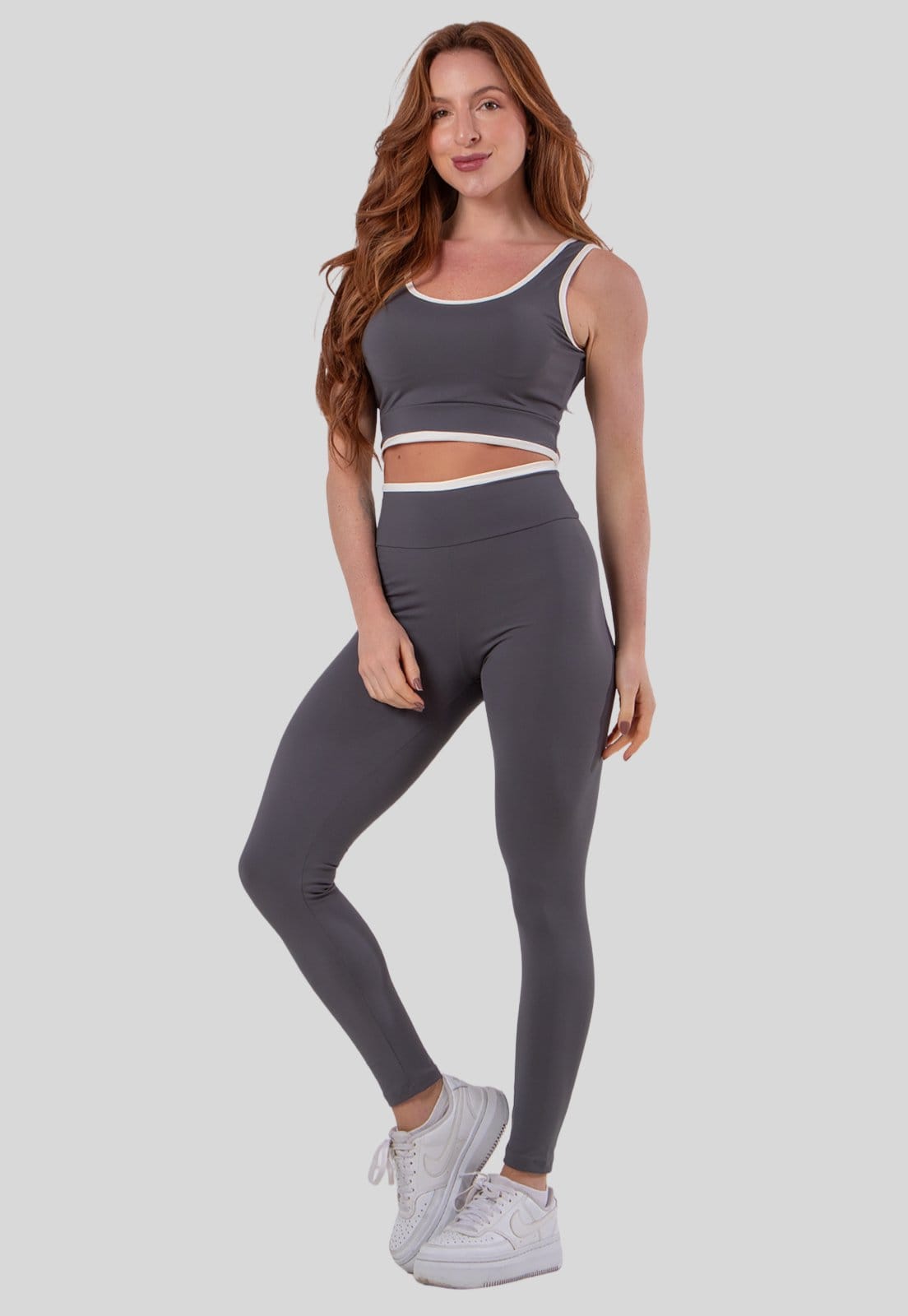 Vista principal Calça Feminina Poliamida Fitness Academia Cós Off Zero Transparente Diluxo cinza