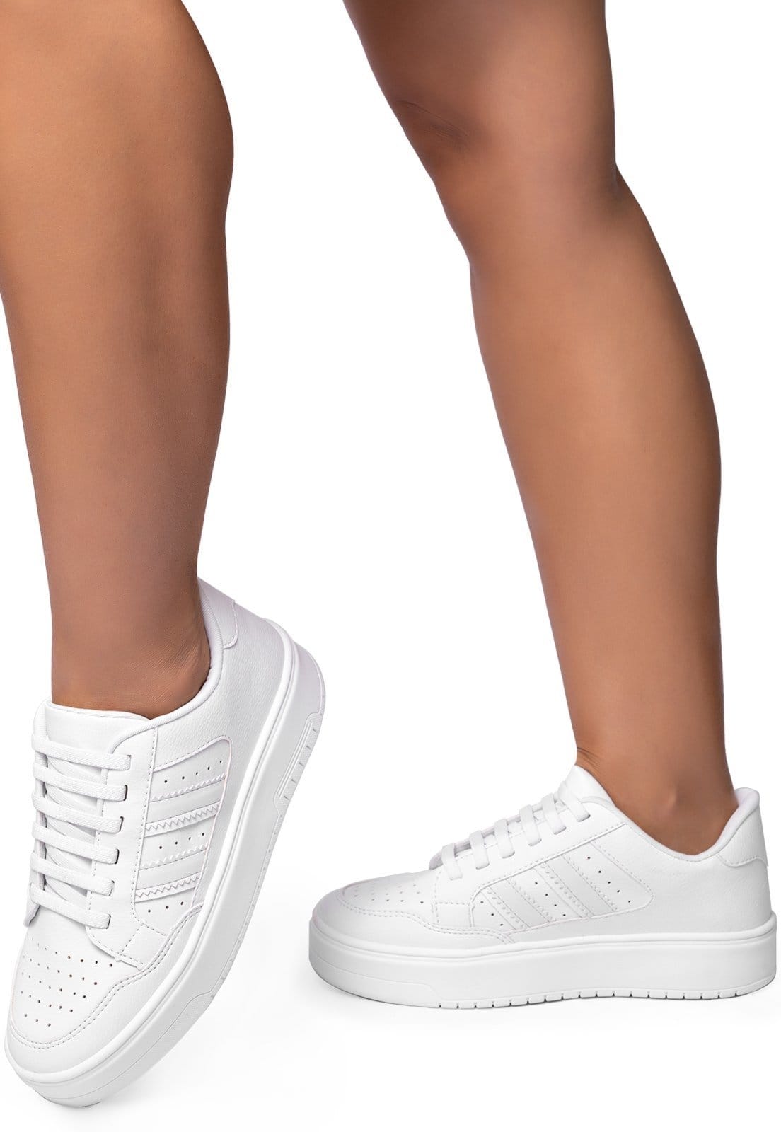 Vista 2 Tênis Feminino Plataforma Lumiss Flatform Confortável Clássico Moda Casual Neutro LUMISS branco