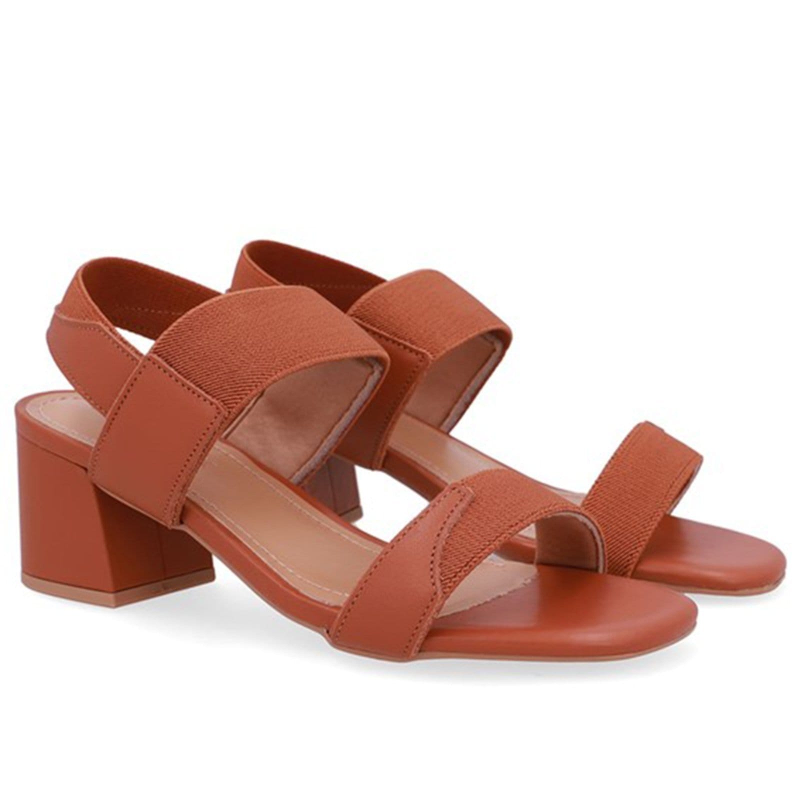 Vista 2 Sandália Couro Bico Quadrado Tira Elástico Usaflex Doce de Leite - 002 Usaflex marrom