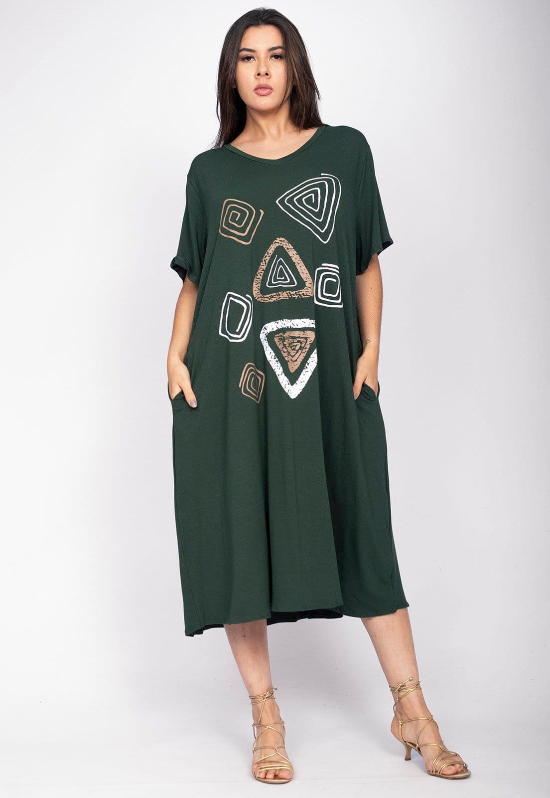 Vestido Ébano Malha Amazonia Vital Midi Plus Verde Musgo