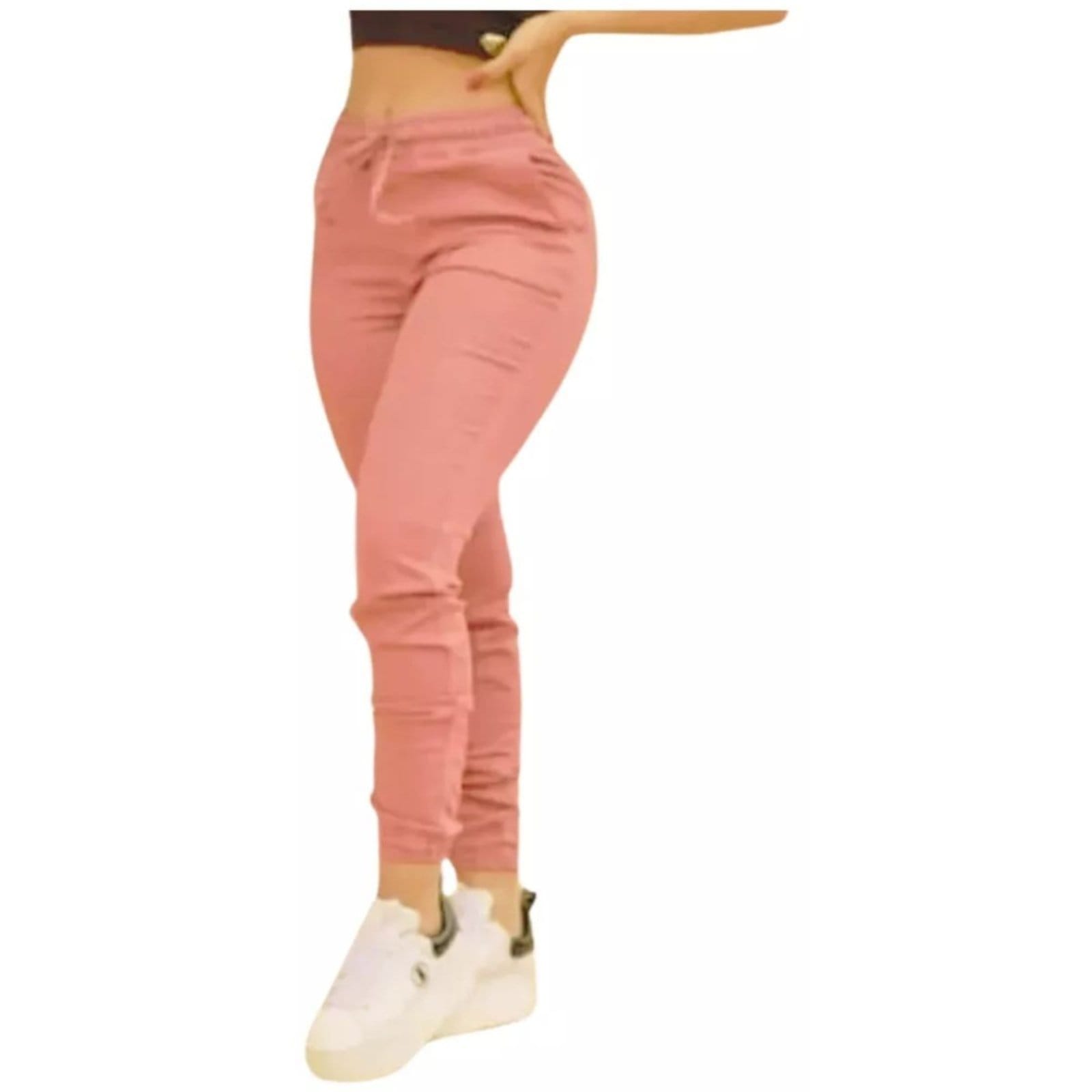 Vista principal Calça Jogger Feminina na Sarja Jeans Loka rosa