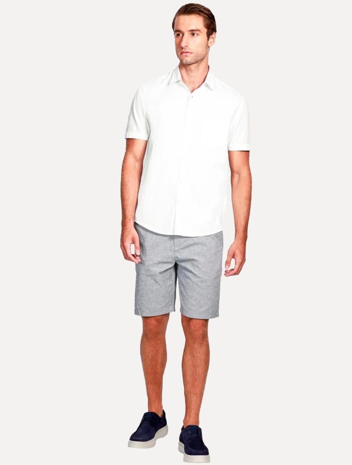 Camisa Aramis Masculina Manga Curta Tricoline Stretch Pocket Mono Branca