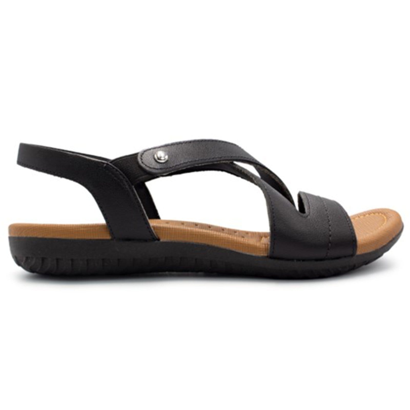 Vista principal Sandália Usaflex Rasteira Couro Elastico Conforto R1804 098 Usaflex preto