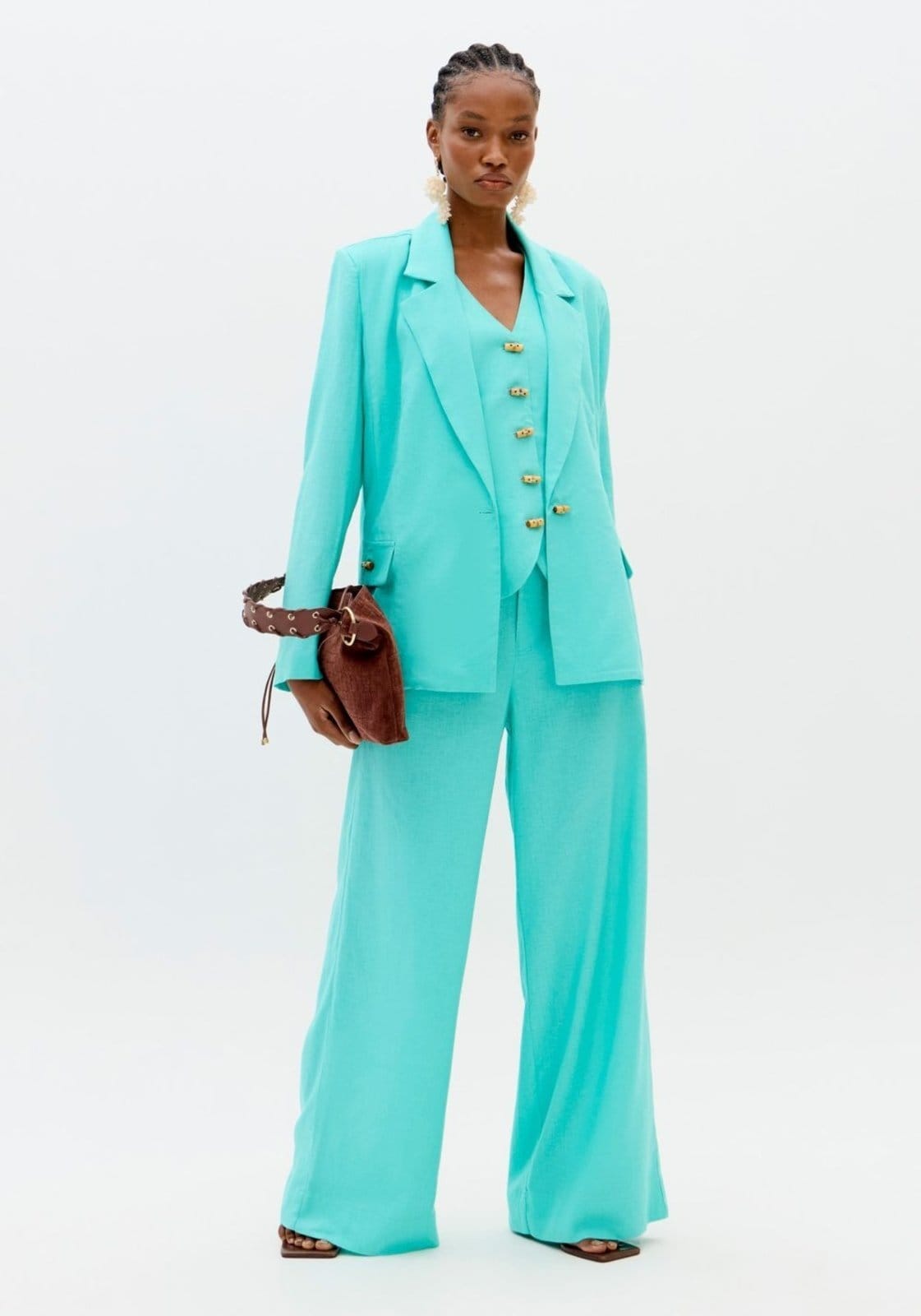 Vista 2 Blazer Alongado Com Linho Lança Perfume branco