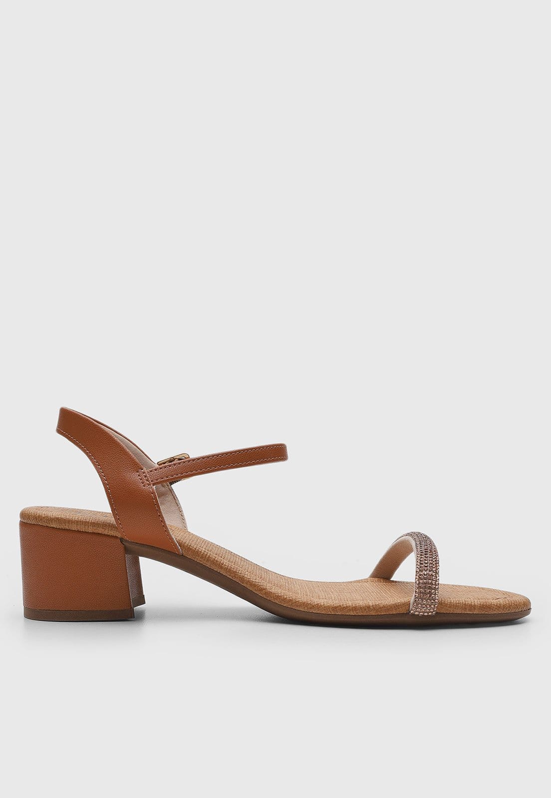 Vista 2 Sandália Feminina cê Salto Bloco Pedrarias BEBECÊ marrom