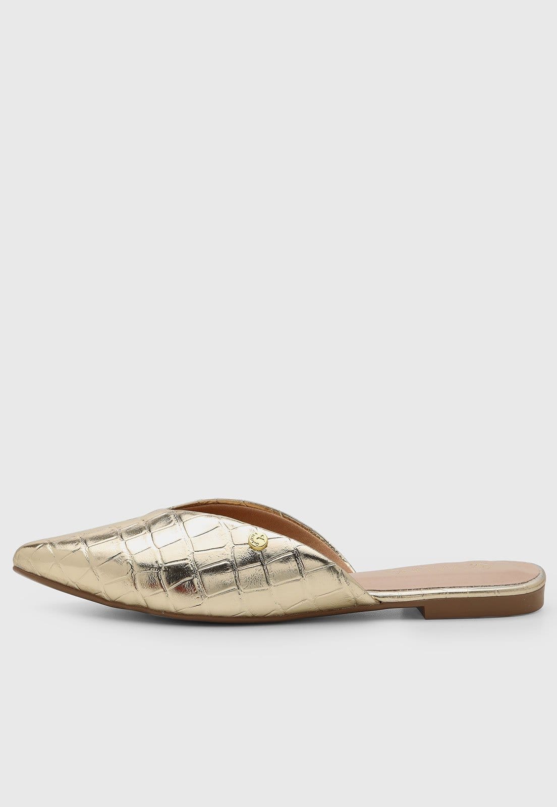 Sapatilha Feminina VIA UNO Mule Bico Fino Croco Metalizada Dourada