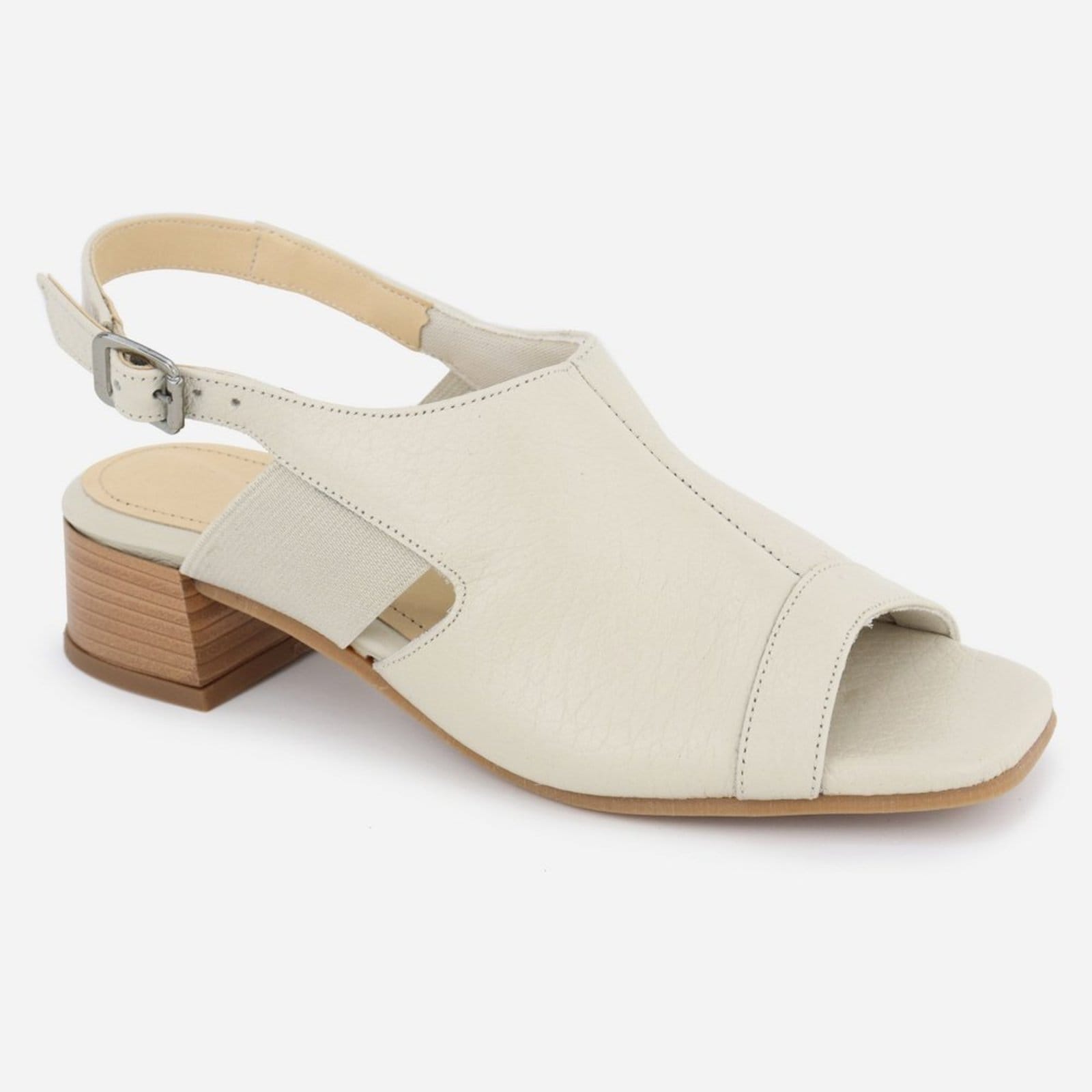 Vista 2 Sandália Off Grosso Salto Fivela Maria Paula Couro Baixo Salto White MARIA PAULA off-white white