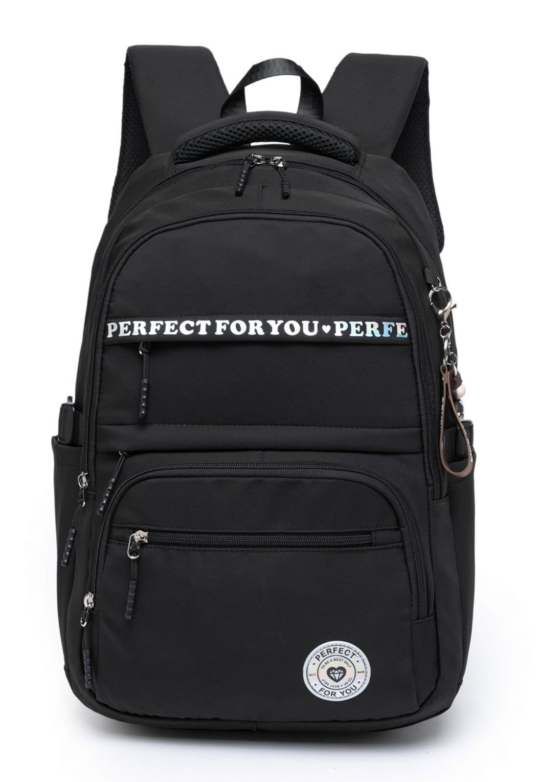 Vista principal Mochila Escolar Espaçosa Feminina Trabalho Reforçada 20 Litros Perfect For You preto