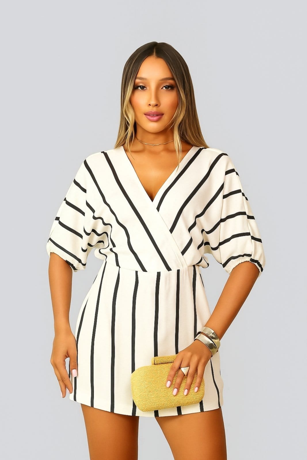 Macaquinho Curto D Bell Outlet Fashion Listrado