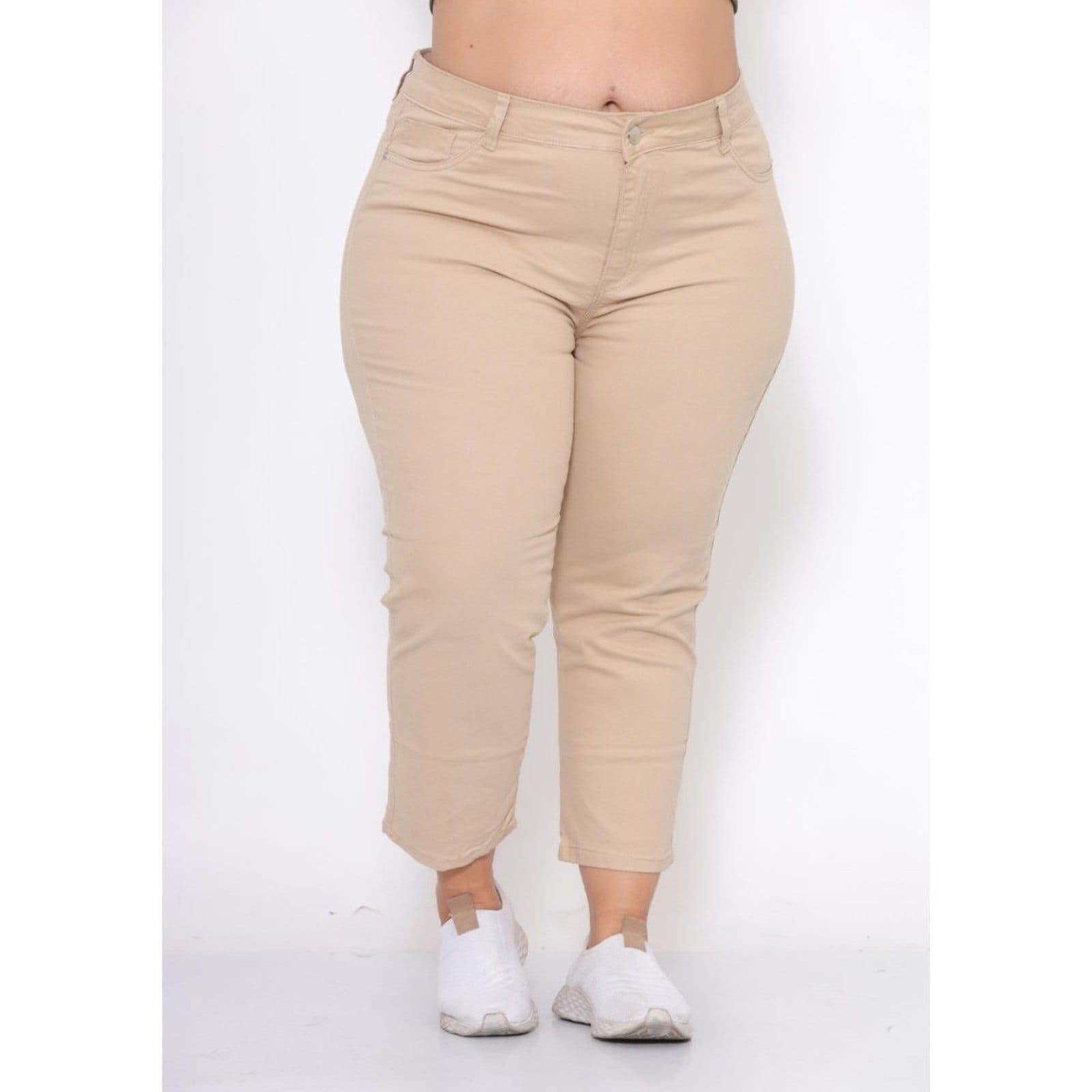 Vista principal Calça Capri Creme Sarja Feminina Alleppo Jeans bege/cáqui