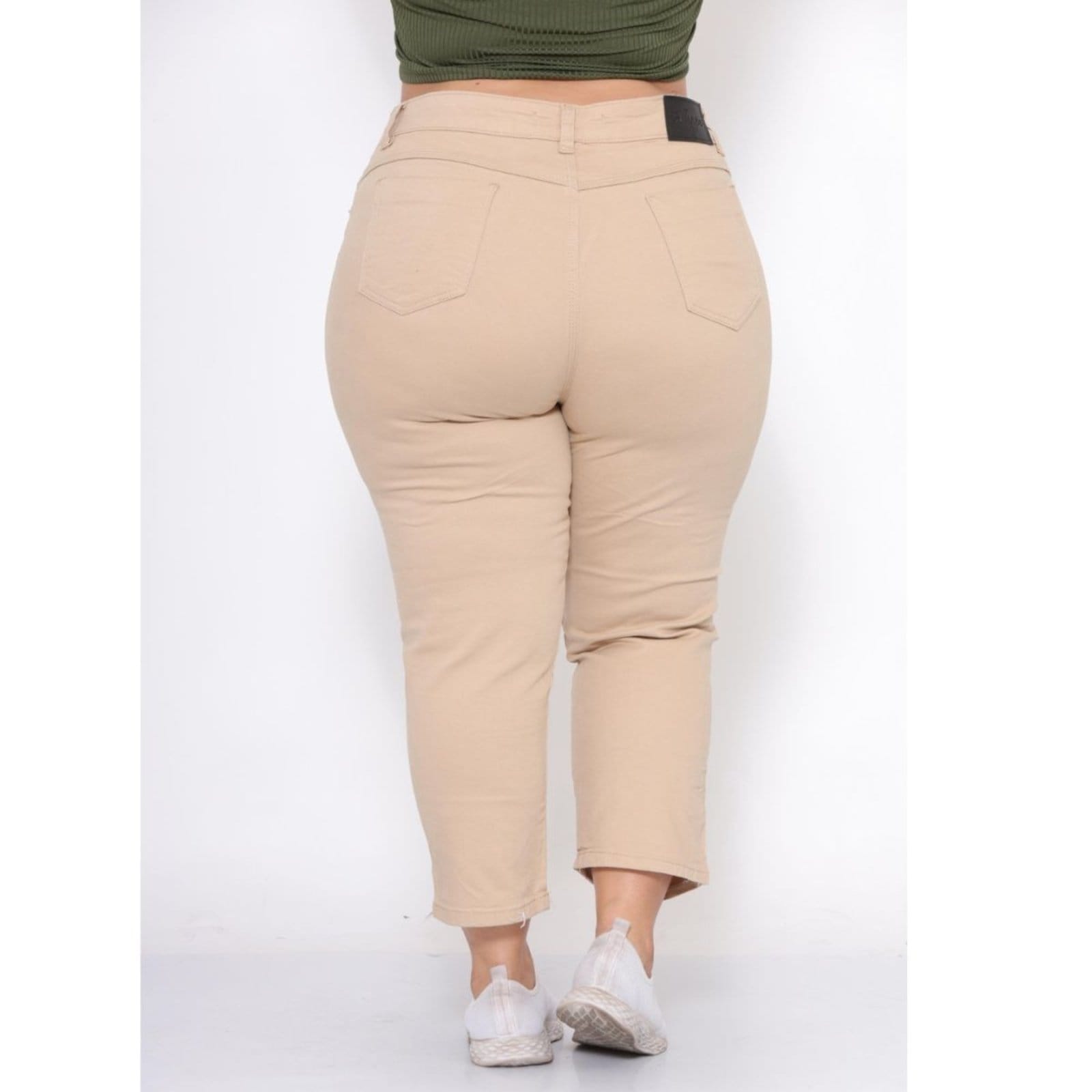 Vista 2 Calça Capri Creme Sarja Feminina Alleppo Jeans bege/cáqui