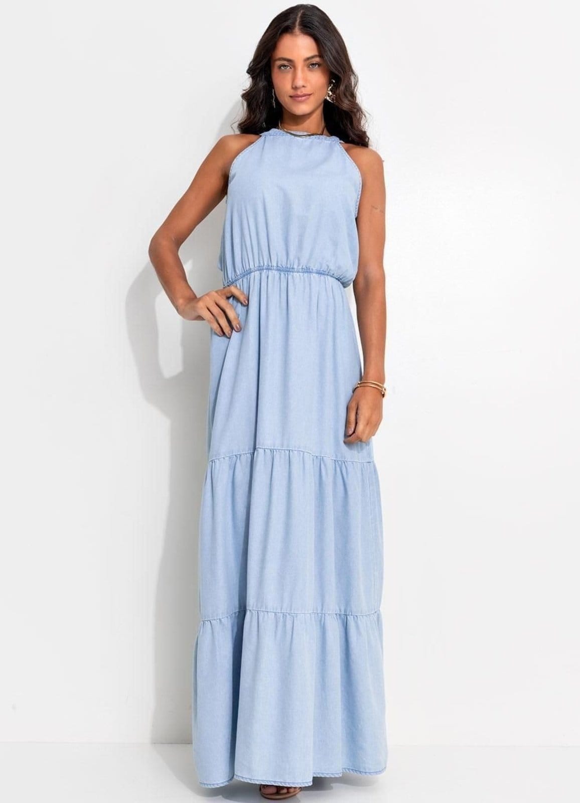 Vista principal Vestido Jeans Claro Colorido Quintess azul