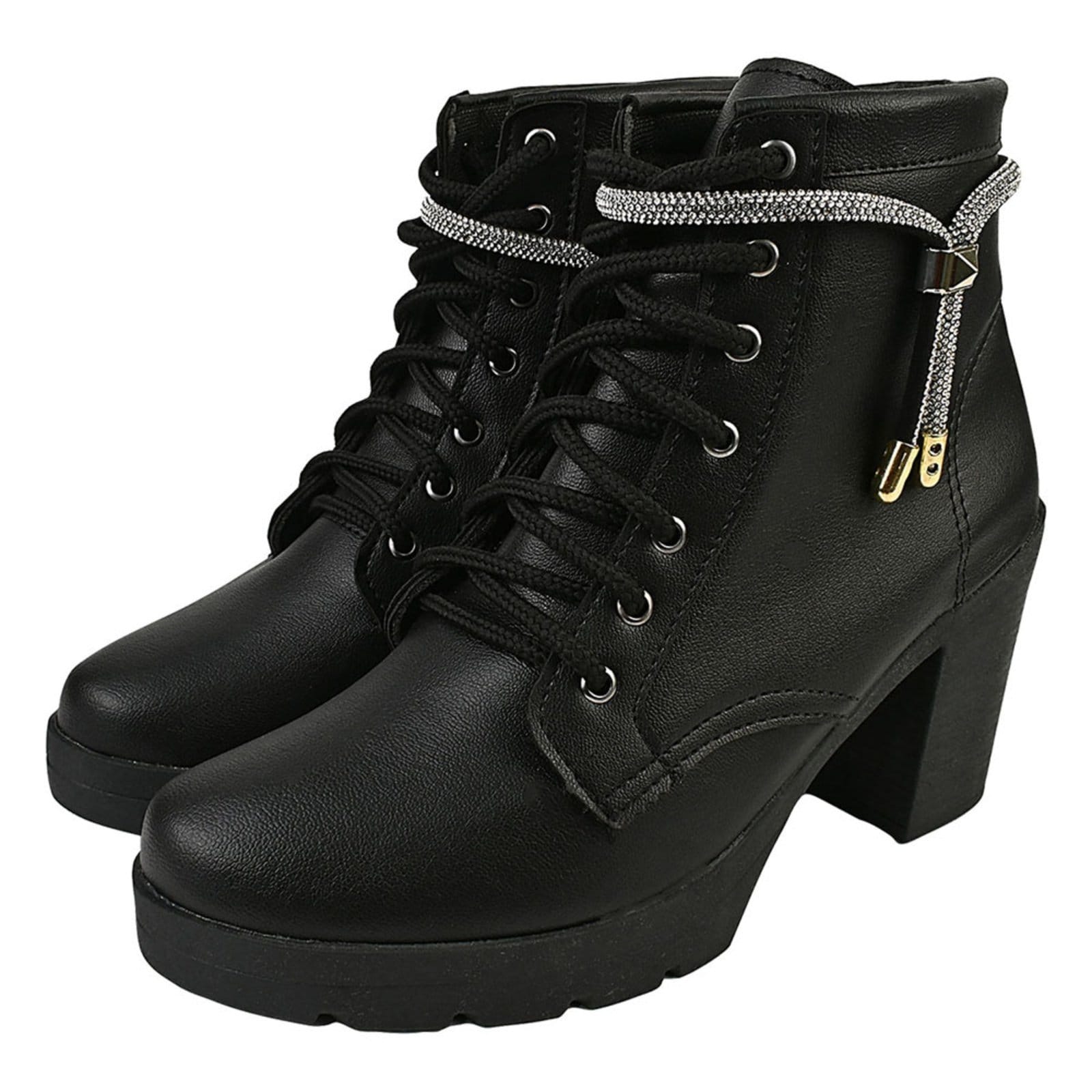 Vista principal Coturno Feminino Bota Salto Alto Donatella Shoes Plataforma Brilho Strass Cadarço Enfeite Removível Novo Donatella Shoes preto