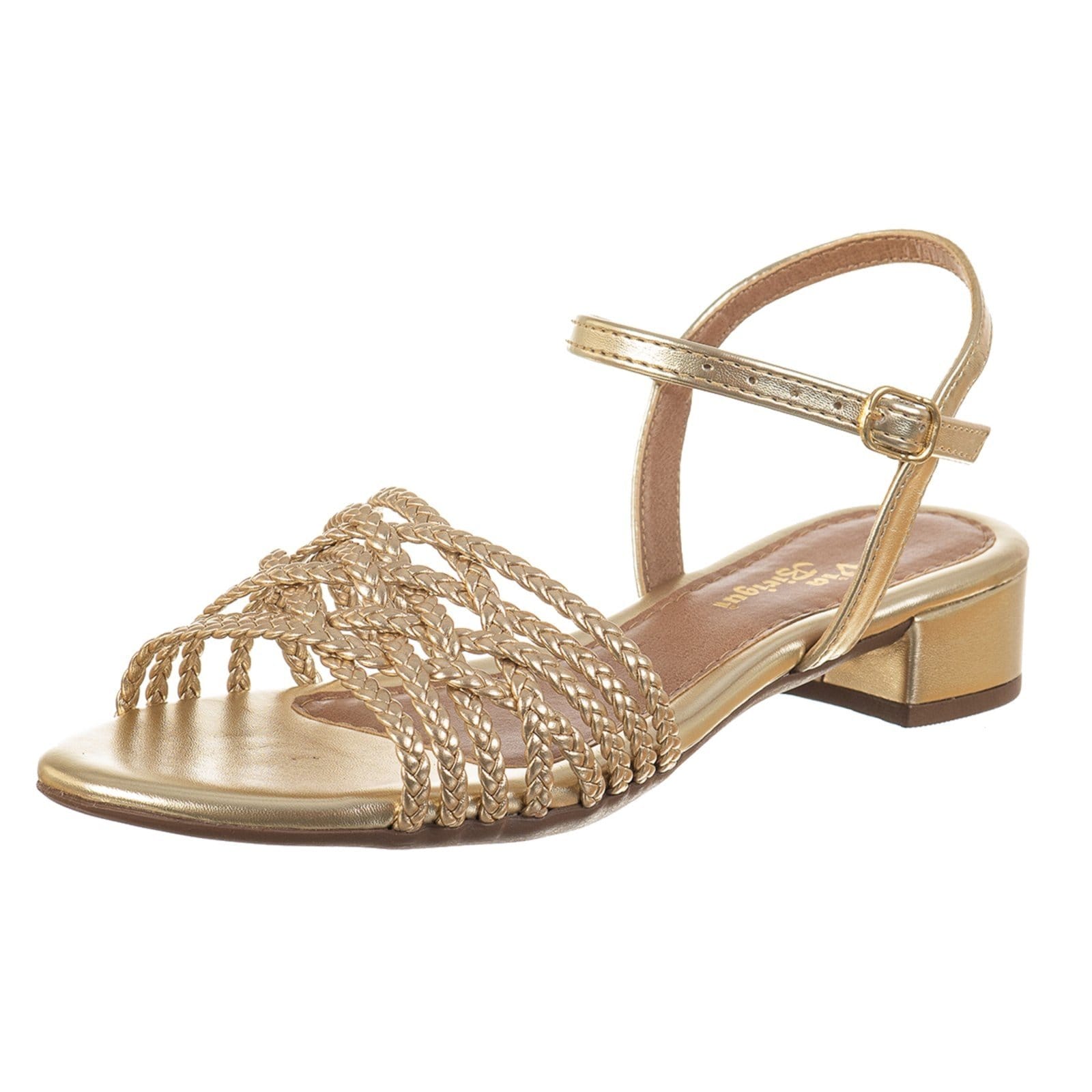 Sandália Feminina Salto Baixo C/Tiras Trancadas Casual Via Birigui