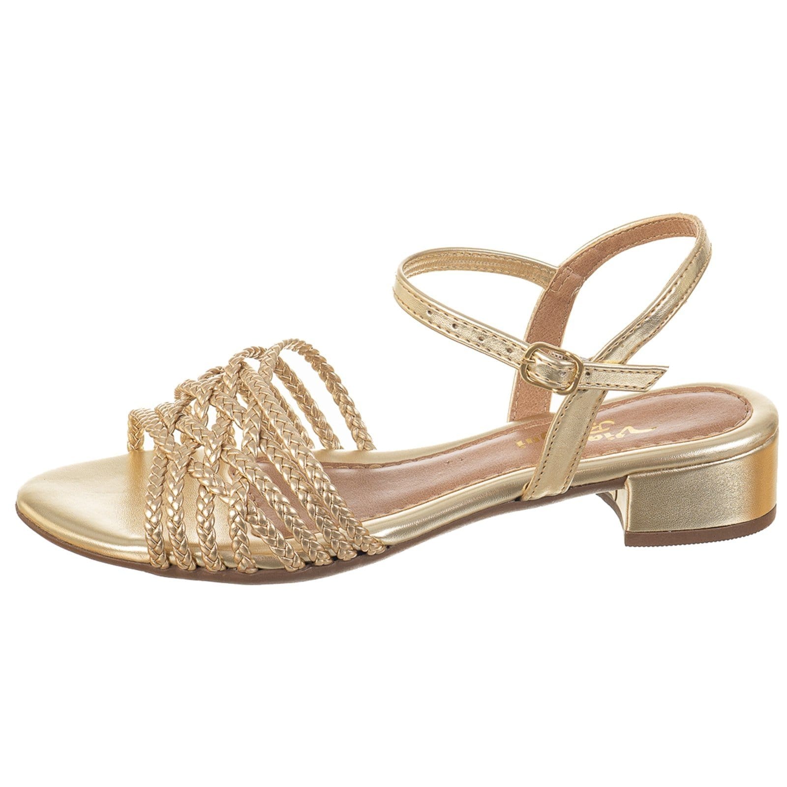 Vista 2 Sandália Feminina Salto Baixo C/Tiras Trancadas Casual Via Birigui VIA BIRIGUI dourado