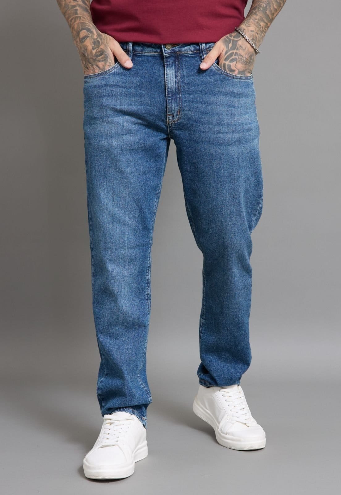 Vista principal Calça Jeans Slim Masculina Vintage Marmorizada Dialogo na Cor Dialogo Jeans azul