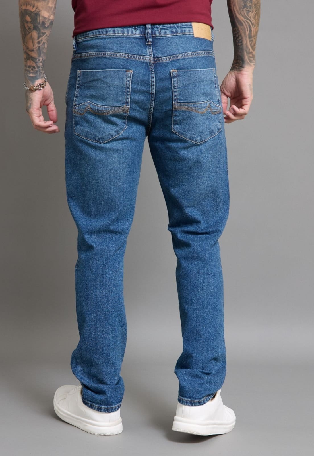 Vista 2 Calça Jeans Slim Masculina Vintage Marmorizada Dialogo na Cor Dialogo Jeans azul
