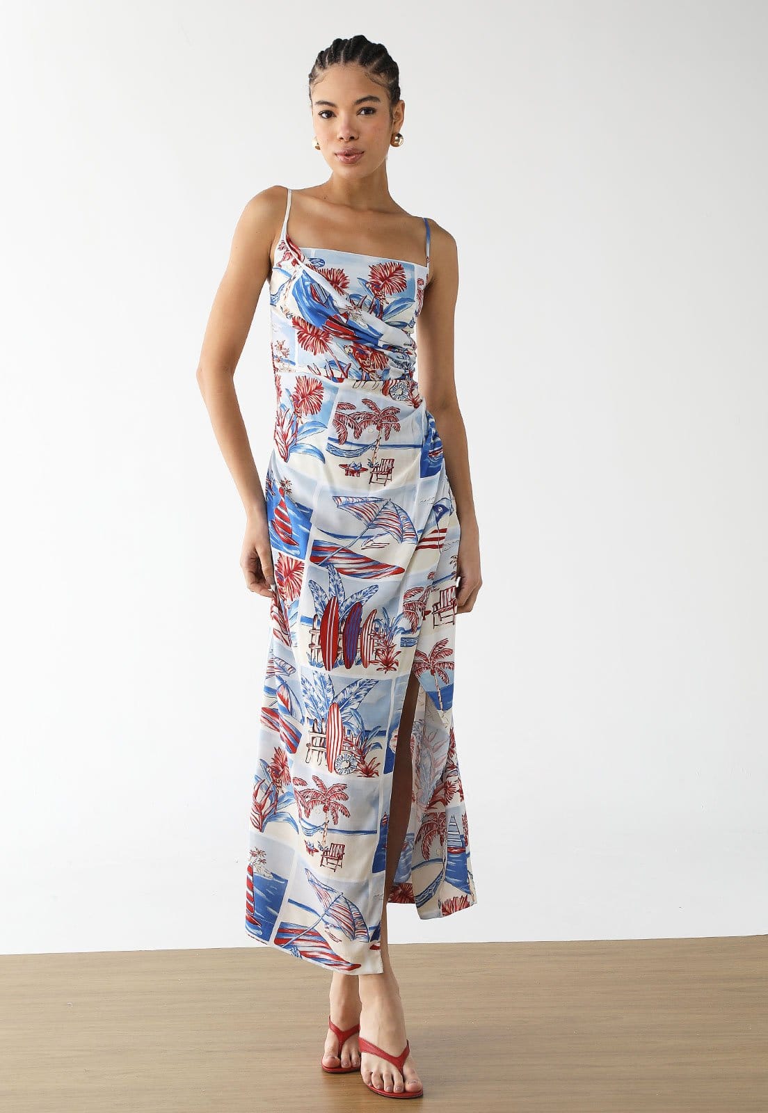 Vista principal Vestido Feminino FARM Estampa Tropical Longo FARM branco