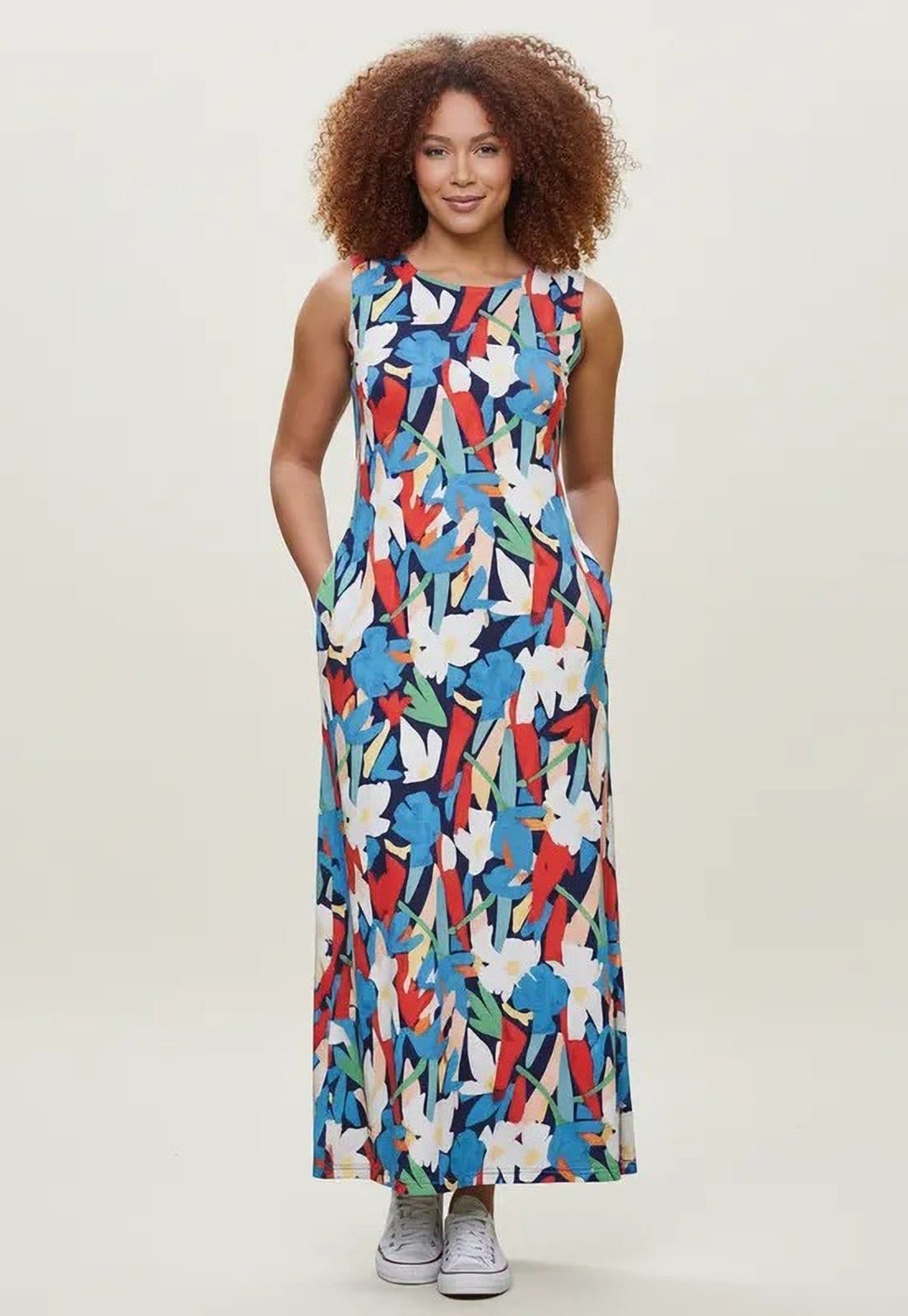 Vista 2 Vestido CabanaFree Longo Plano com Bolso Estampa Floresce Cabanafree estampado