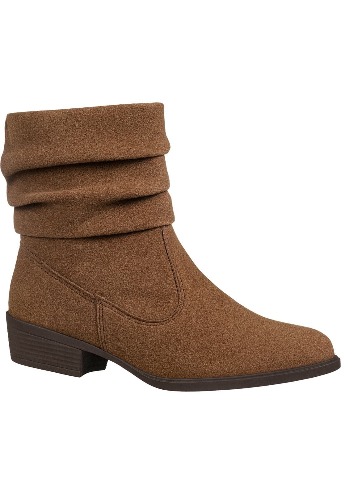 Vista principal Bota Feminina GiGiL Bico Arredondado Franzido Plissado Cano Curto Salto Baixo Gigil caramelo